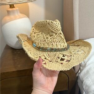 Woven Straw Cowboy Hat with Beaded Band